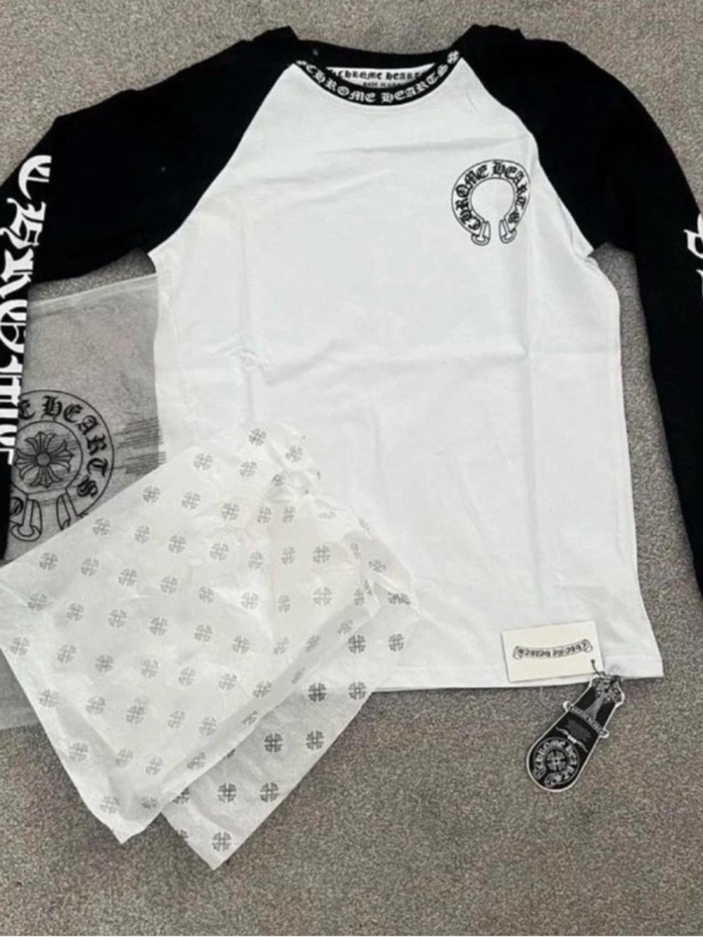 Chrome Hearts Kids Black & White Raglan Long Sleeve Tee